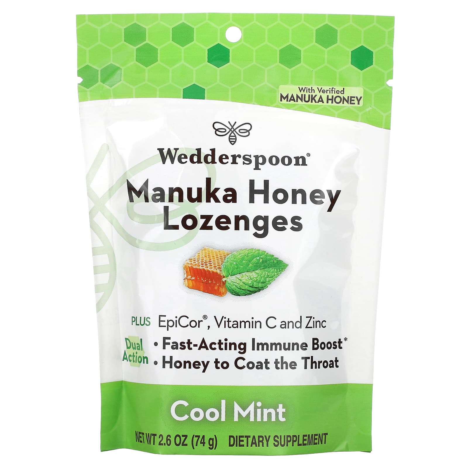Wedderspoon, Manuka Honey Lozenges, Cool Mint, 2.6 oz (74 g) - B0B7VX28SD
