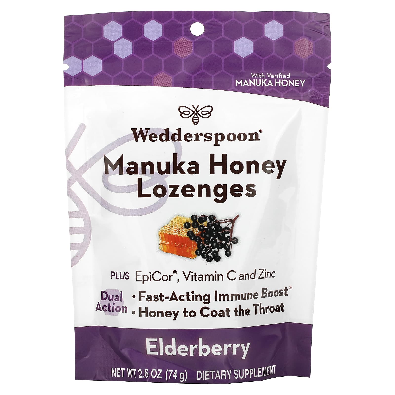 Wedderspoon, Manuka Honey Lozenges, Elderberry, 2.6 oz (74 g) - B0B7VFH1LG
