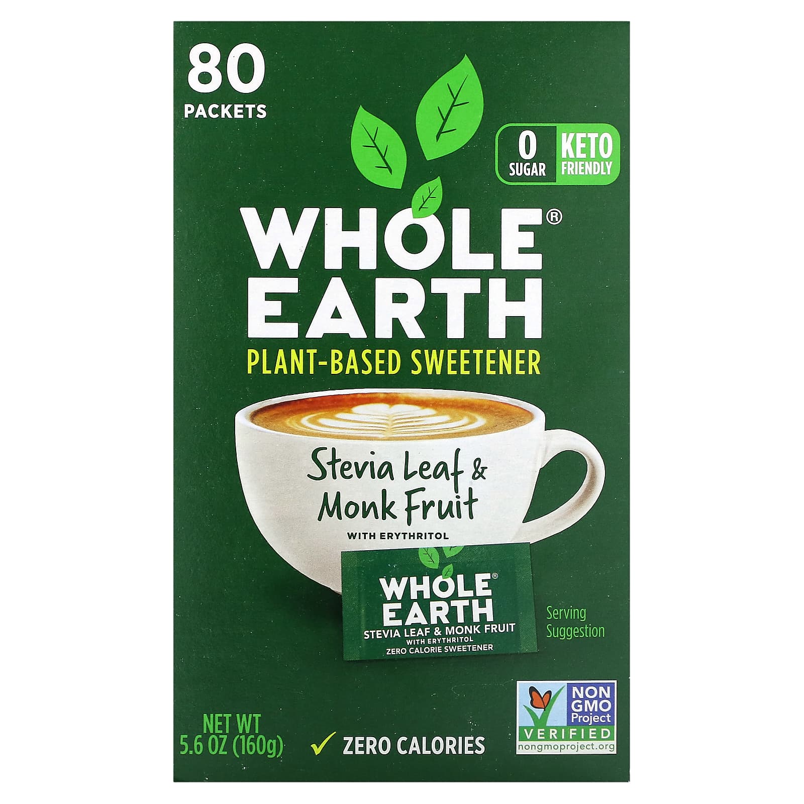 Whole Earth, Stevia Leaf & Monk Fruit with Erythritol, 80 Packets, 5.6 oz (160 g) - B0D185B5M3