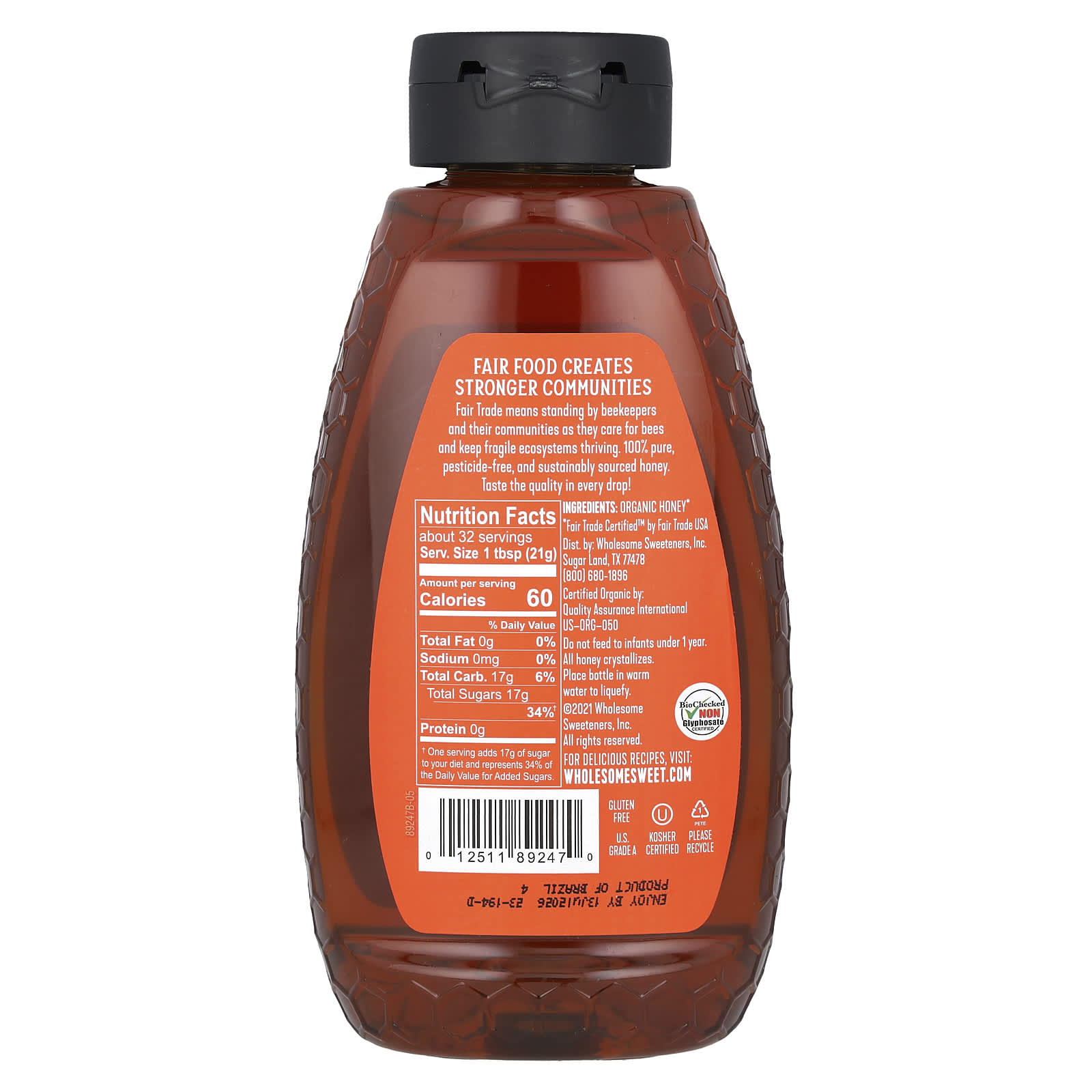 Wholesome Sweeteners, Fair Trade Organic Honey, 24 oz (680 g) - B00WI0RMN8