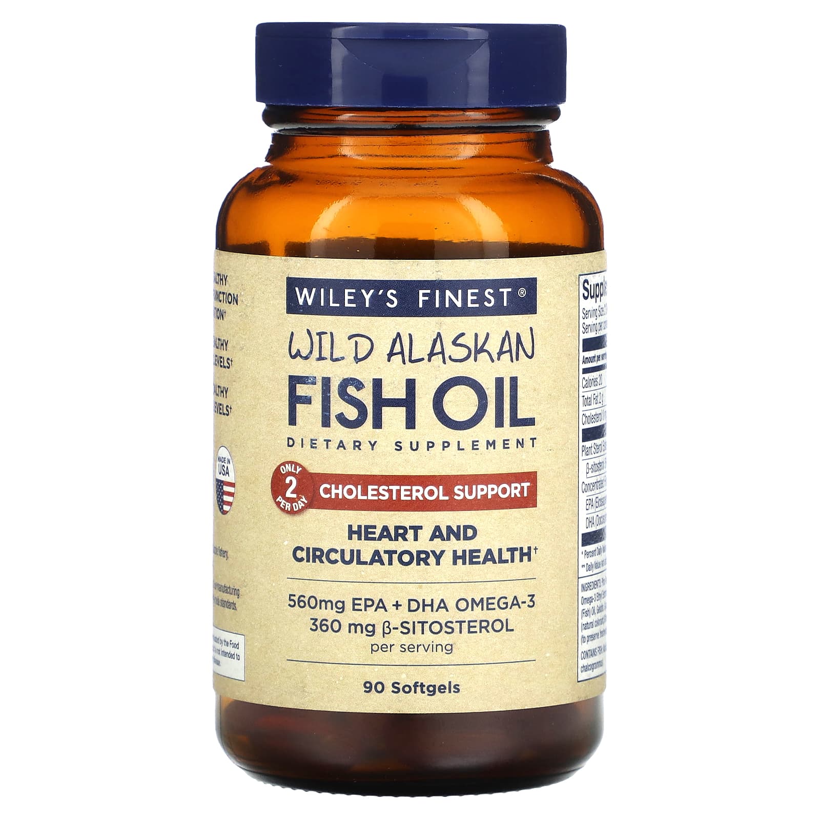 Wiley's Finest, Wild Alaskan Fish Oil, Cholesterol Support, 90 Softgels - B00OH6LROG
