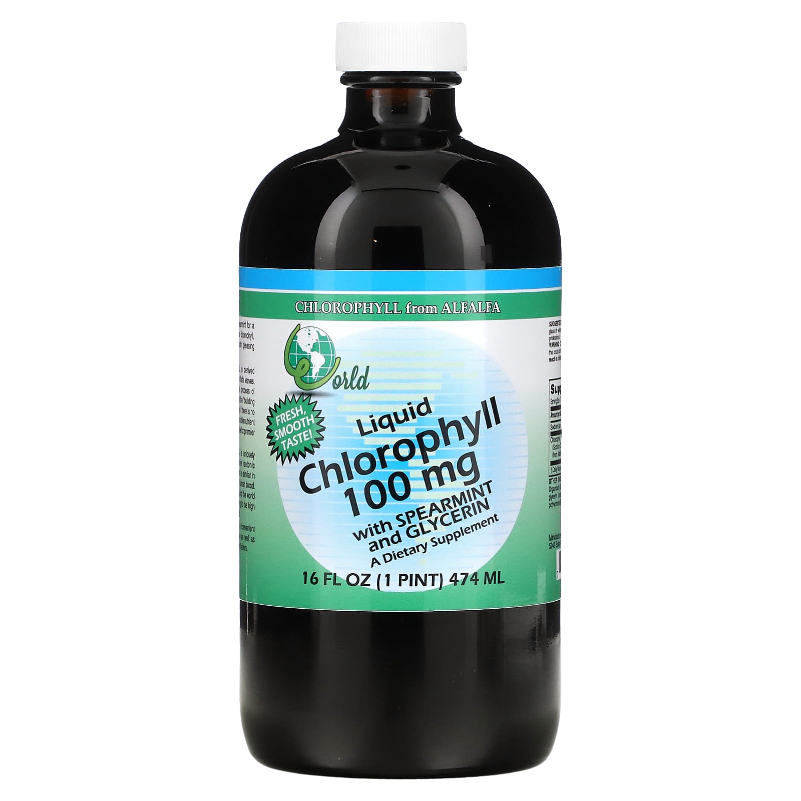 World Organic, Liquid Chlorophyll with Spearmint and Glycerin, 100 mg, 16 fl oz (474 ml) - B00016X1E0