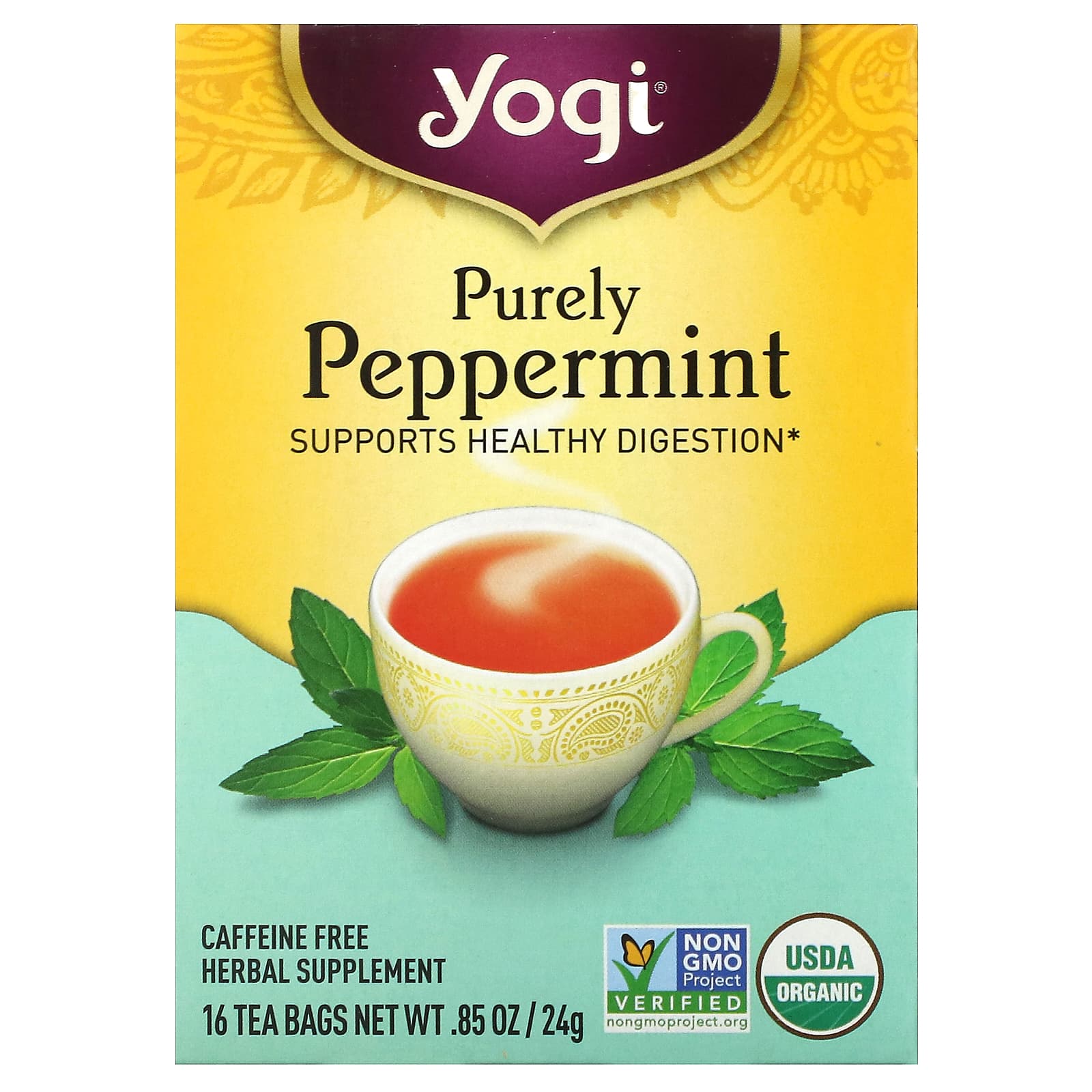Yogi Tea, Purely Peppermint, Caffeine Free, 16 Tea Bags, 0.85 oz (24 g) - B000CMIYZY