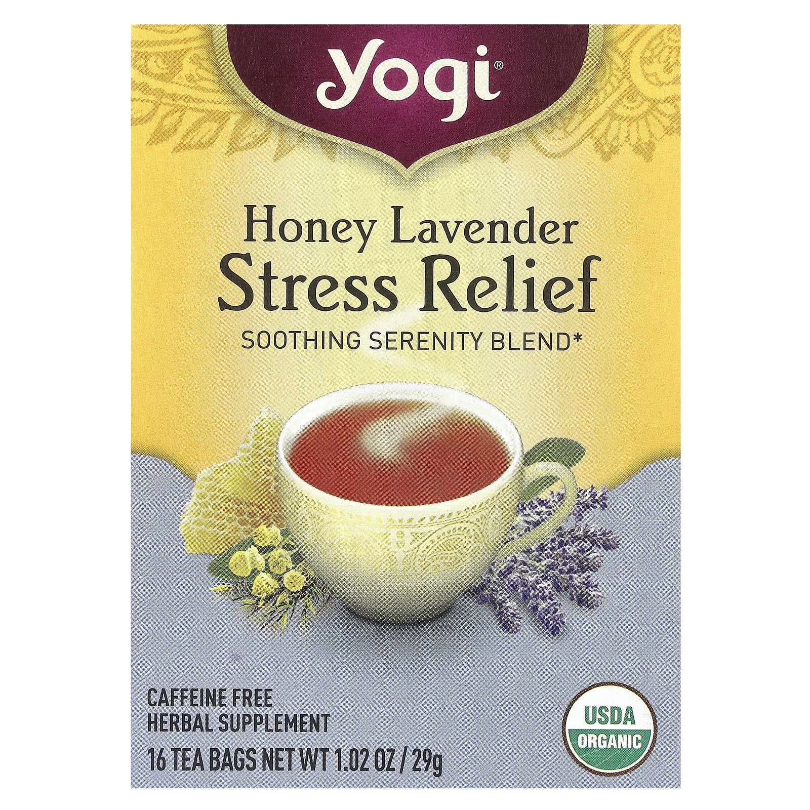 Yogi Tea, Stress Relief, Honey Lavender, Caffeine Free, 16 Tea Bags, 1.02 oz (29 g) - B00DQH2YIU