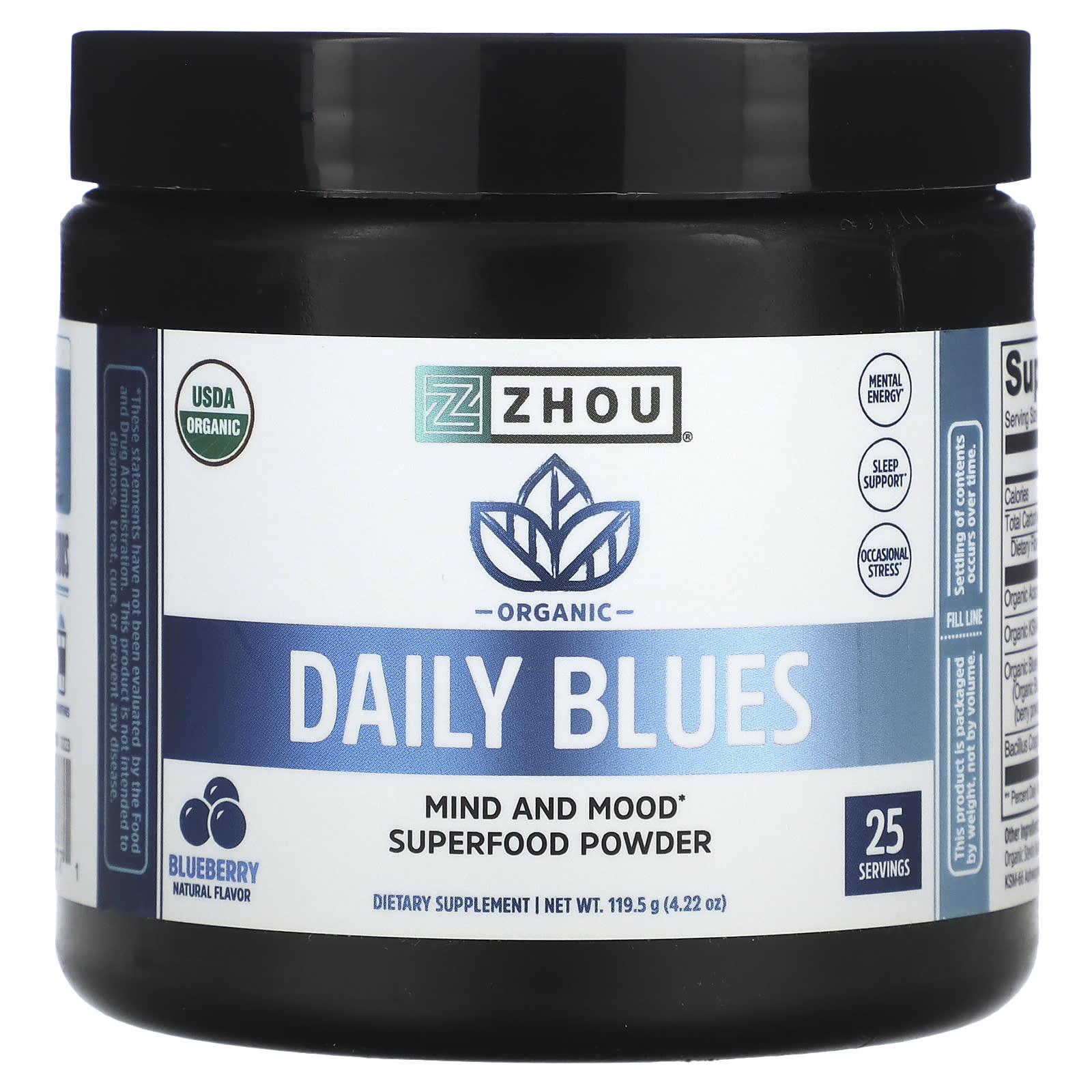 Zhou Nutrition, Organic Daily Blues, Blueberry, 4.22 oz (119.5 g) - B0C7HZHLWQ