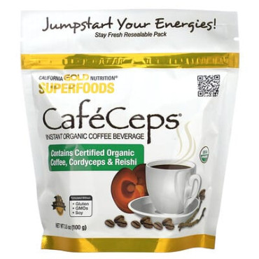 California Gold Nutrition CafeCeps Certified Organic Instant Coffee with Cordyceps and Reishi Mushroom Powder - B003PWSRSM