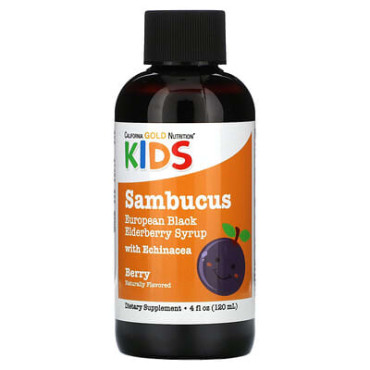 California Gold Nutrition Sambucus for Kids European Black Elderberry Syrup with Echinacea - 