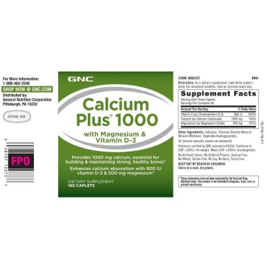 GNC Calcium Plus 1000 - B00MA6P2FA