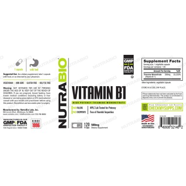 NutraBio Vitamin B1 (Thiamin) Mononitrate - B00BSHMWZK