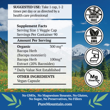 Pure Mountain Botanicals Bacopa 100% Vegetarian - B00S02A1UO