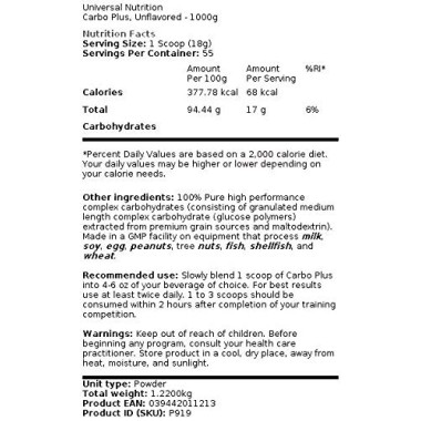 Universal Nutrition Carbo Plus High-Energy Complex Carbohydrate Drink Mix - B00COQRD08