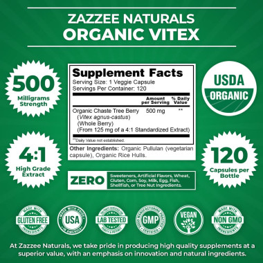 Zazzee Organic Chaste Berry (Vitex) - B07HMPSTJ1