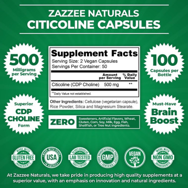 Zazzee Citicoline CDP Choline Supports Healthy Cognitive Function - B071KRRMTX