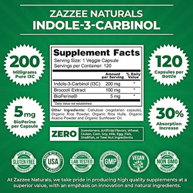 Zazzee Indole-3-Carbinol Supports Healthy Estrogen Metabolism - B0713NZ13Z