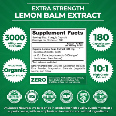 Zazzee Organic Lemon Balm (Melissa) - B07TWHNZWT