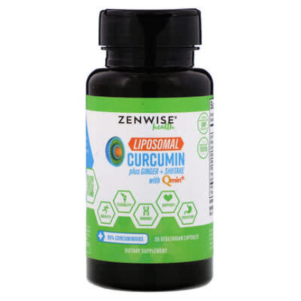 Zenwise Health Liposomal Curcumin Plus Ginger + Shiitake with Qmin+